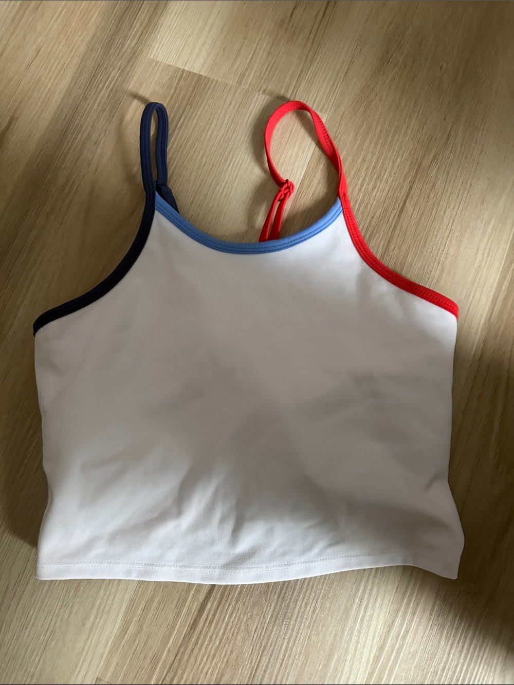 Champion White Cropped Camisole with Red & Navy Straps